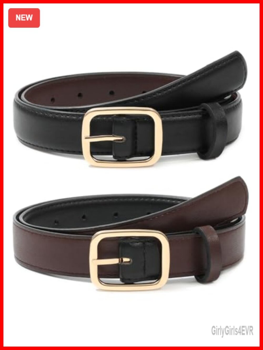Reversible Belt Women 2-in-1 Faux Leather Gold Buckle for Jeans